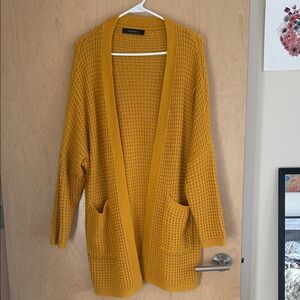 Mustard Open-Front Knit Cardigan